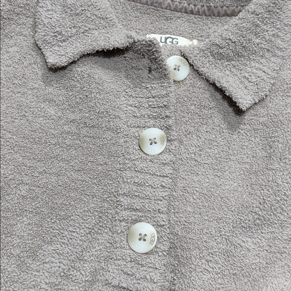 Ugg mowery fleece sweater polo shirt top beige tan granite S - Picture 6 of 8